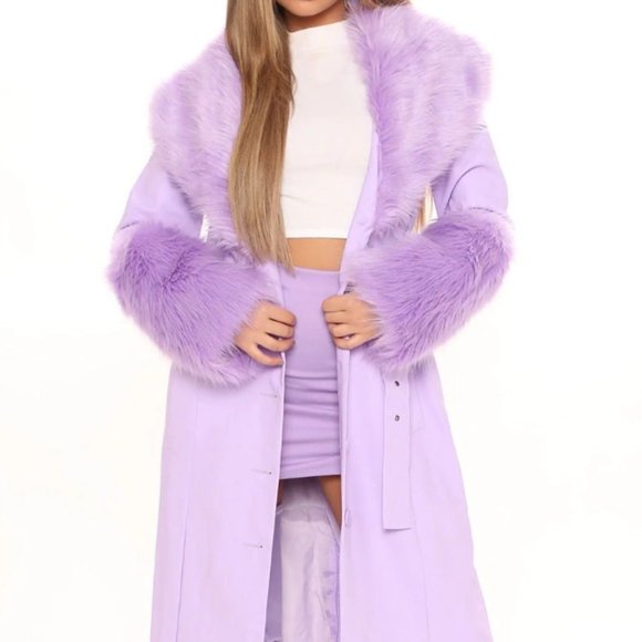 SHEIN Jackets & Blazers - Retro Style Purple Faux Fur Trim Coat NWT